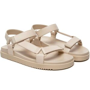 Rihero flat  Beige Strap Sandals adjustable strap ,open toe size:8.5